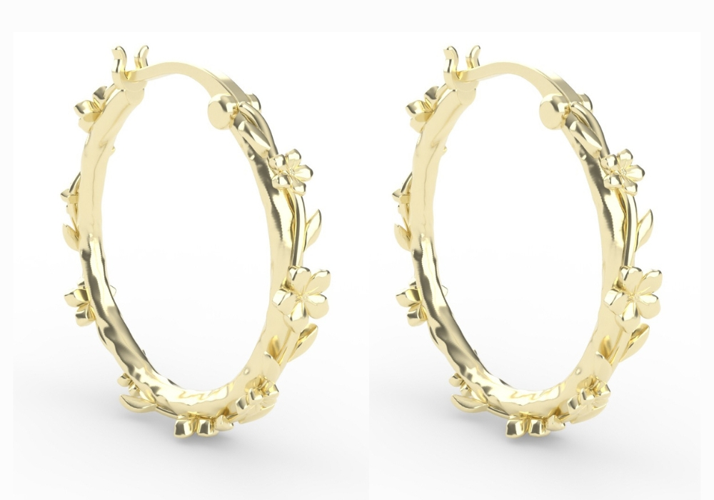 The Forget-Me-Not 'Wreath' Hoop Earrings in solid 9-carat Gold